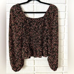 squared front peplum long sleeve top